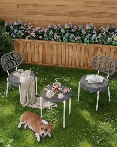 Miniatura 5 de GarveeLife - Juego de 3 piezas de muebles de mimbre para patio estilo bistró, sillas de comedor para exteriores, incluye 2 sillas de ratán y mesa