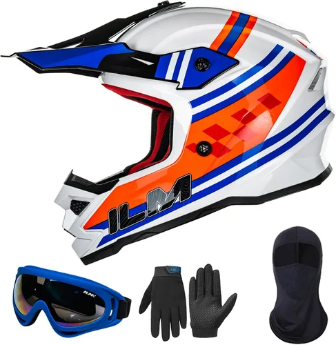 ILM Casco ATV Juvenil para Niños Dirt Bike Motocross BMX Todoterreno Motocicleta Go Kart Casco DOT ECE Modelo Z705 (Corredor Clásico, XL)