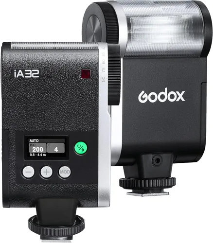 Godox Mini cámara flash IA32, Speedlite GN15 con 8 niveles de potencia de flash 1/128-1/1, control óptico S1/S2 para Fuji, para Canon, para Nikon,