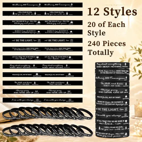 Miniatura 3 de Unittype 240 pulseras cristianas para el día de la madre, pulseras de silicona con versículos de la Biblia, pulseras de goma a granel
