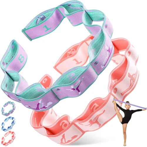Miniatura 8 de Correa de estiramiento para niños, banda elástica de gimnasia para estiramiento de ballet y danza con 8 bucles, correa de resistencia ajustable