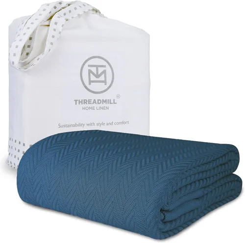 Miniatura 13 de Threadmill Home - Manta de lino de tamaño King, 100% algodón, color blanco, con diseño espiga., Algodón, Plateado, gemelo Gris claro