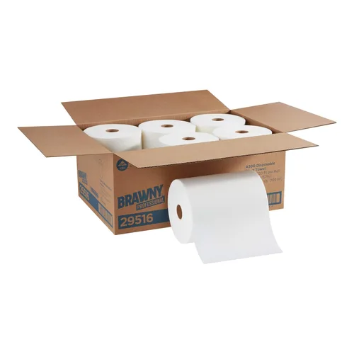 Brawny Professional A300 - Rollo de toalla desechable para tienda GPPRO (Georgia-Pacific) 29516, blanco, 220 pies lineales por rollo, 6 rollos por