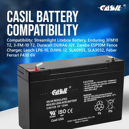 Miniatura 6 de Casil Batería de luz de emergencia 6v 12ah CA6120 selló plomo ácido AGM con terminal F2 para batería de luz de emergencia 6v