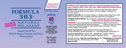 Miniatura 4 de Dee CEE Labs Formula 303 Tabletas de máxima fuerza, 90 tabletas; totalmente natural que contiene magnesio para dolores musculares, flor de la pasión