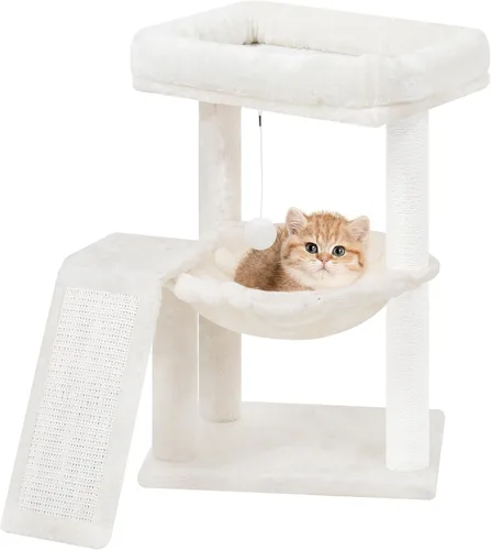 YOUPET Árbol para gatos con poste para rascar para gatos de interior, torre para gatos con tablero para rascar y pelotas de juguete, torre de árbol