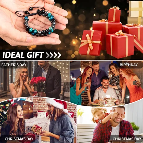 Miniatura 6 de MIDON - Pulsera de ojo de tigre, pulsera de triple protección para hombres y mujeres, hecha a mano, cuentas de ojo de tigre, hematita y obsidiana