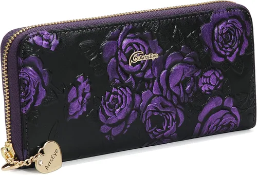 Miniatura 5 de ArtsEye Rose - Cartera de piel auténtica con cremallera larga