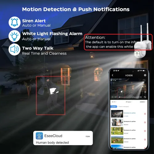 Miniatura 5 de Cámara de seguridad inalámbrica de 3 MP para exteriores, PTZ WiFi, 2.4G/5G, seguimiento automático, visión nocturna a color, detección