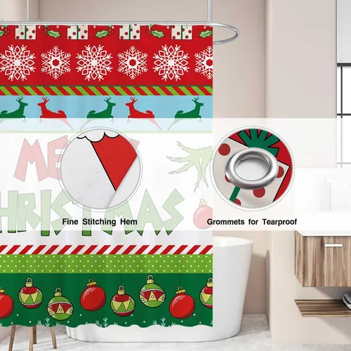 Miniatura 3 de Allenjoy Cortina de ducha de 72 x 72 pulgadas para juegos de baño, invierno, Año Nuevo, campanas de Navidad, copos de nieve, decoración de baño