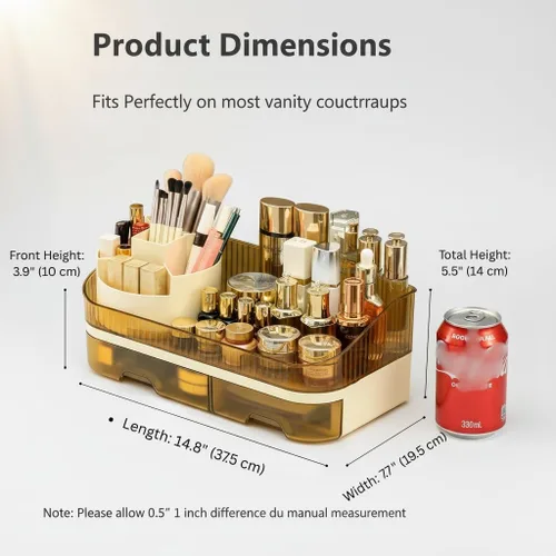 Miniatura 8 de Organizador de maquillaje para encimera con cajones dobles, almacenamiento de cosméticos de gran capacidad para tocador de baño, cuidado de la piel