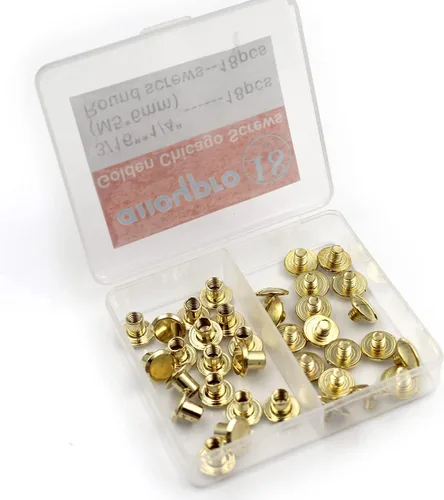 Miniatura 5 de Alloypro 36 piezas de tornillos dorados redondos de metal Chicago para encuadernación, kit surtido de remaches de uñas, botón de Chicago, decoración