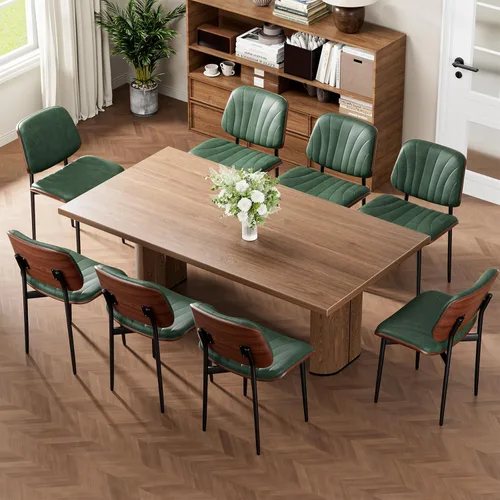 Miniatura 30 de REONEY - Juego de 4 sillas de comedor, modernas de mediados de siglo, tapizadas en piel sintética PU con respaldo de madera curvada de nogal y patas