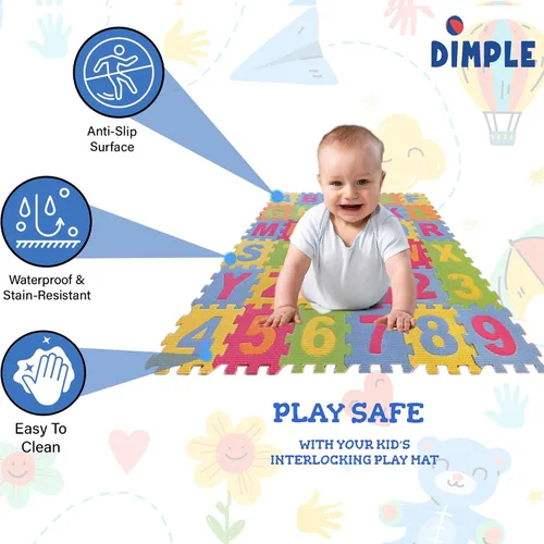 Miniatura 7 de DIMPLE Tapete de juego de espuma para niños (72 piezas en total) 6.25 x 6.25 pulgadas entrelazados del alfabeto y los números, rompecabezas de suelo