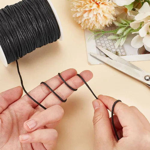 Miniatura 3 de PH PandaHall Cordón de algodón encerado de 100 yardas de 0.059 pulgadas (0.059 in), hilo encerado negro, cuerda de cuentas para pulseras, collares