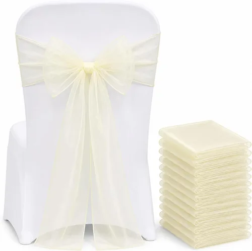 Miniatura 21 de Elegantes bandas de organza para silla, bandas de tela transparente para bodas, fiestas y eventos especiales, (paquete de 10 unidades, rosa bebé)