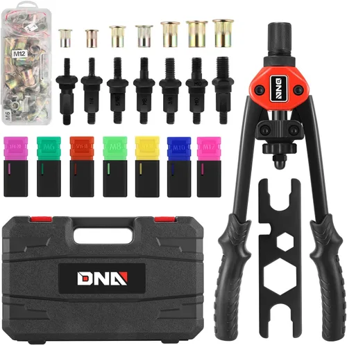 Miniatura 11 de DNA MOTORING TOOLS-00091 Remachadora manual con juego de herramientas de botella de colección, 1 x 12-1/2", resistente, extra larga