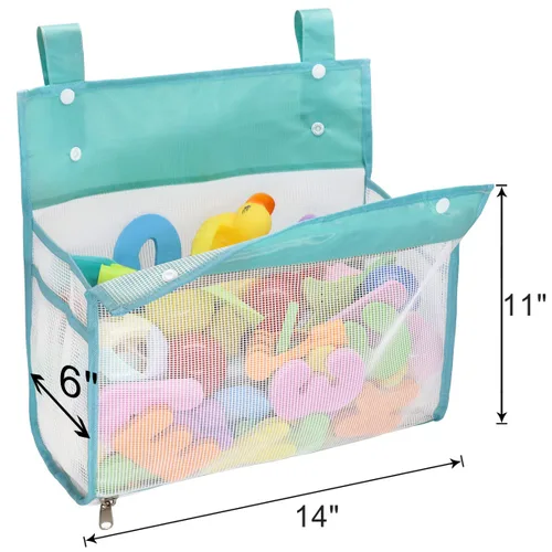 Miniatura 6 de Organizador de juguetes de baño, múltiples formas de colgar, soporte de juguetes de baño de apertura extragrande, bolsa de almacenamiento de Azul