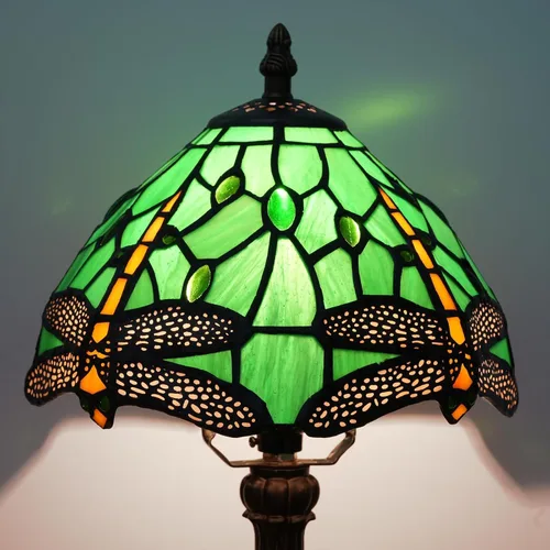 Miniatura 5 de Lámpara Tiffany de Libélula Verde de Vidrio Emplomado, Lámpara de Mesa 8x8x14 Pulgadas, Estilo Libélula Verde, Luz de Lectura para Escritorio