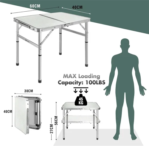 Miniatura 3 de Mesa plegable de aleación de aluminio ajustable en altura – Escritorio portátil para RV, jardín, camping, picnic y mochilero, muebles de exterior