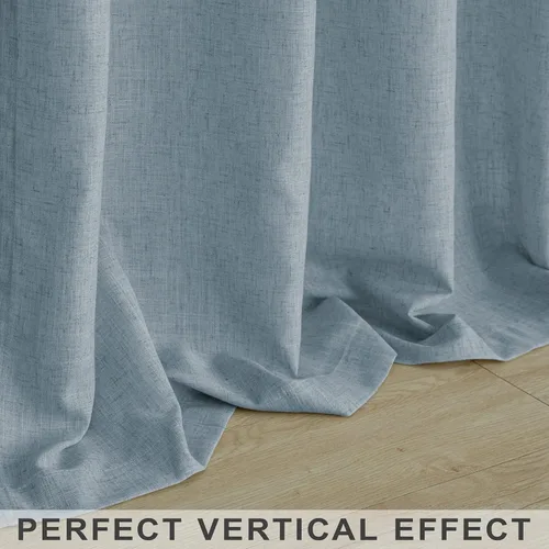 Miniatura 8 de Cortinas azules de 38 pulgadas de ancho para ventanas pequeñas, juego de 2 paneles de mezcla de lino semitransparentes con bolsillo para barra, Azul
