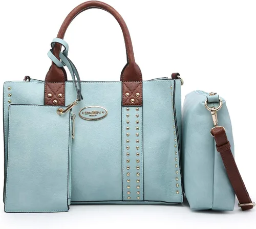 Miniatura 8 de Dasein - Bolsos y carteras de mano para mujer, set de bolso tipo bandolera con asa superior, 3 piezas Beige monograma