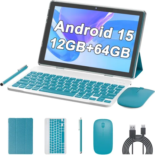 Miniatura 9 de ATOZEE Tablet de 10 pulgadas Android 15 Tablets 2 en 1 Tablet con teclado 12 GB RAM+64 GB ROM (soporta expansión de 1 TB) Tableta 2MP+8MP Cámara Azul