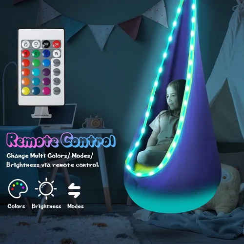 Miniatura 2 de Asiento de columpio colgante para niños con luz, columpio colgante mejorado para niños con luces LED, silla de columpio colgante sensorial