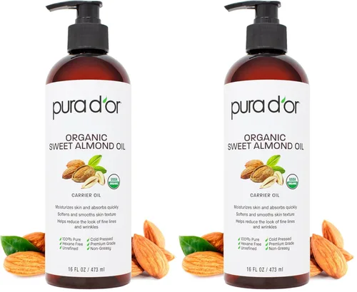 Miniatura 11 de PURA D'OR Aceite orgánico de almendra de albaricoque de 16 onzas, 100% puro y natural, certificado por la USDA, aceite portador prensado en frío