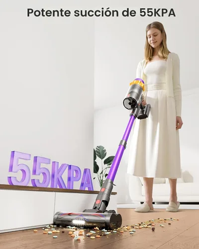 Miniatura 2 de Aspiradora inalámbrica, 650 W, 55 KPA, 70 minutos para el hogar, aspiradora inalámbrica de pie con estación de carga y pantalla LED, aspiradora