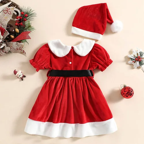 Miniatura 5 de Conjunto de sombrero de princesa de forro polar de manga corta para niñas pequeñas vestidos de bebé niña de 3 meses