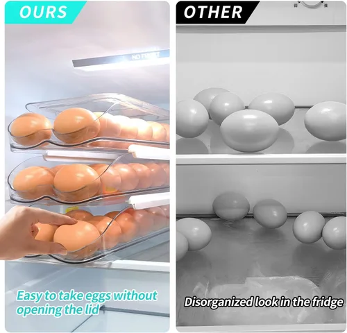Miniatura 3 de RoskDeewat Soporte para Huevos para Refrigerador, Contenedor de Huevos con Rodamiento Automático para Refrigerador, Organizadores Apilables