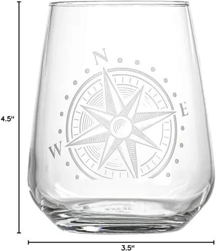Miniatura 8 de Rolf Glass Compass Star - Vaso de vino sin tallo, vasos sin tallo de 15.75 onzas, juego de 4, cristalería con temática náutica, elegante vaso