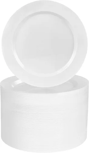 Miniatura 10 de BESTVIP 100 platos de postre de plástico transparente de 7 pulgadas, pequeño plato desechable para ensalada con borde dorado, platos pequeños