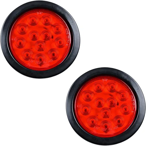 Miniatura 7 de Astra Depot Luz trasera redonda roja de 4 pulgadas, 12 luces LED para remolque, impermeable, lámpara trasera de freno con juntas de goma con ojales