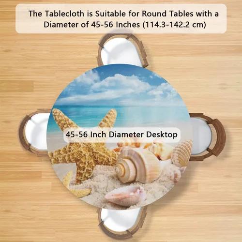 Miniatura 2 de Mantel Redondo con Elástico para Mesa de Playa, Diseño de Estrella de Mar, Cubierta de Mesa Circular, Impermeable, Lavable, de Poliéster, Pequeñas