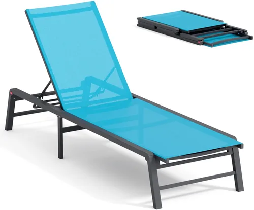 Miniatura 9 de Tumbona de aluminio para exteriores, silla plegable para patio, 2 juegos, sin montaje, sillas de piscina con 5 respaldos ajustables, sillas de salón