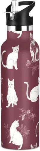 Miniatura 14 de Art Exotic Shorthair Cats Pink Double Wall Vacuum Insulated Bottles Water Bottles With Straws Leak-proof BPA-Free Leak Proof for Gym Sports