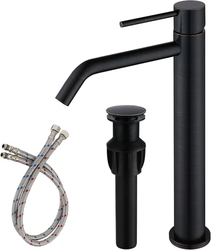 Miniatura 15 de Grifo de fregadero negro con ensamblaje de drenaje y líneas de suministro cUPC, grifos negros mate de acero inoxidable para fregadero de baño, grifo