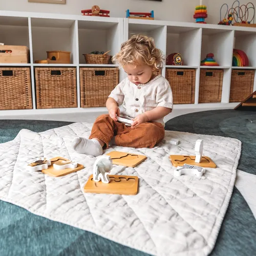 Miniatura 5 de Rompecabezas de madera Montessori de animales para niños de 2 años en adelante, rompecabezas realista con forma de animal de safari grueso - Juguete
