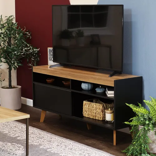 Miniatura 5 de Sunnydaze Soporte de TV moderno Mid-Century para TV de 58 pulgadas, soporte de entretenimiento para sala de estar, estudio o habitación familiar
