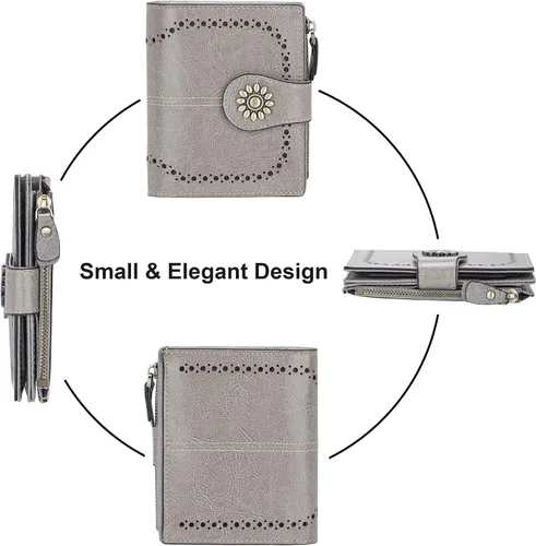 Miniatura 3 de Lavemi Cartera de cuero para mujer, pequeña, compacta, con bloqueo RFID, con bolsillo con cremallera