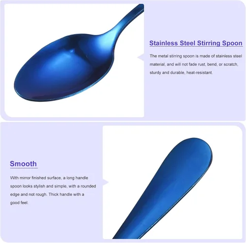 Miniatura 3 de uxcell Juego de 4 cucharas de mango largo, cuchara de helado de acero inoxidable de 7.5 pulgadas, cucharas de café para mezclar, bebidas, café (azul)