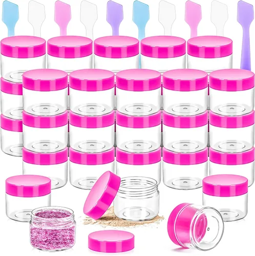 Miniatura 8 de Paquete de 50 de 10 g pequeños contenedores de cosméticos de plástico con tapas, frascos de maquillaje de 10 gramos de color ámbar con espátulas