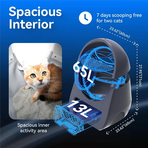 Miniatura 5 de CATLINK - Caja de arena automática para gatos autolimpiante, color gris, caja de arena robótica con monitoreo de salud, hogares con varios gatos