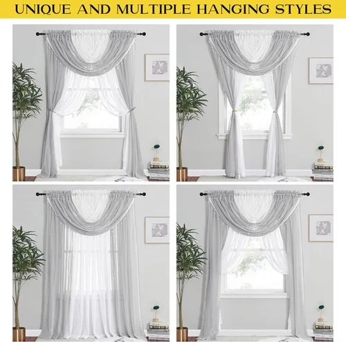 Miniatura 2 de NICETOWN - Cortinas transparentes elegantes de gasa para sala de estar/guardería, cortinas victorianas con bolsillo para barra, gris claro y blanco