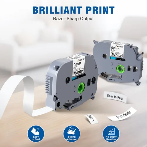 Miniatura 7 de Hehua Cinta TZ laminada compatible de 0.354 in 0.35 de repuesto para Brother P Touch TZe-221 TZe221 TZ221 TZ-221 3/8 pulgadas, cinta resistente al