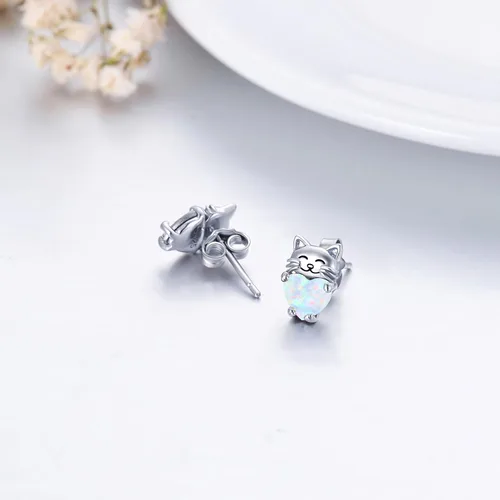 Miniatura 4 de Aretes de plata de ley 925 con diseño de gato, bonitos aretes de gato con diseño de gatito, joyería de regalo para mujeres y niñas, aretes