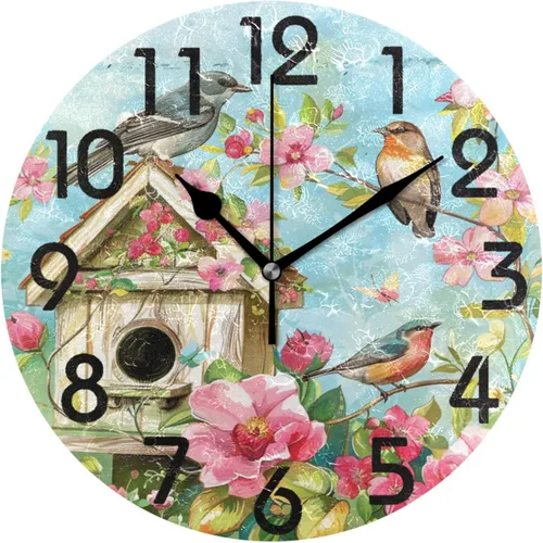 Miniatura 15 de Reloj de pared redondo retro de otoño con dos gnomos y calabaza de 10 pulgadas, funciona con pilas, reloj de escritorio analógico silencioso sin