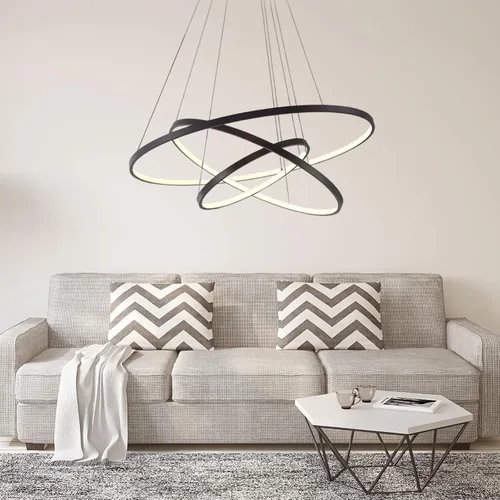 Miniatura 6 de LightInTheBox Lámpara colgante de 3 anillos para sala de estar, comedor, luz de techo moderna, diseño de círculo, 20+40+23.6 in, color = negro